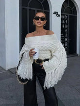 Chic Off Shoulder Tassel Pullover Sexy Slash Neck Long Sleeve Sweater